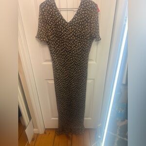 Black and Tan Printed V-Neck 100% Silk Maxi Dress